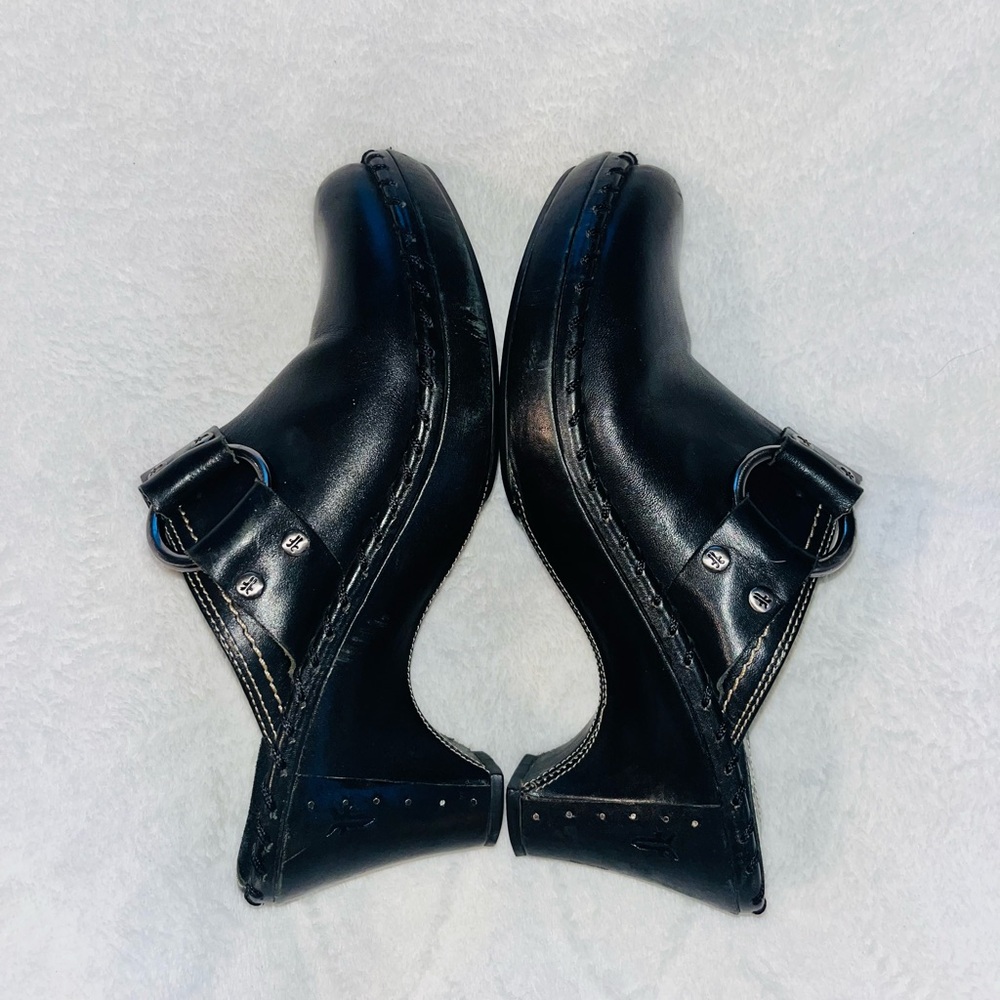 FRYE Charlotte Ring Mule Black Leather Clogs sz 8.5 - Picture 5 of 12
